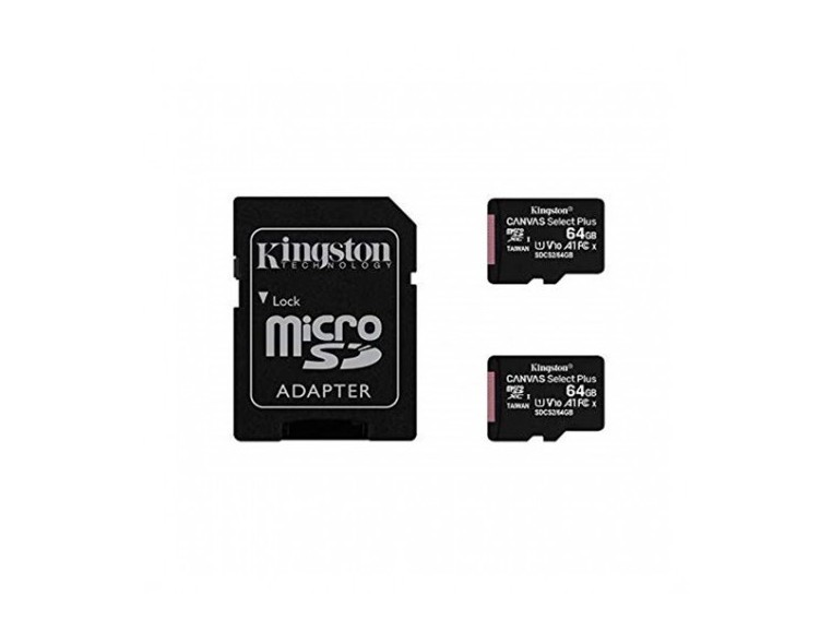 MEM MICRO SDXC 64GB KINGSTON CANVAS SELECT+ADAPT PACK DE 2 UNIDADES / CL10 / R: 100MB/s W:85MB/s SDCS2/64GB-2P1A