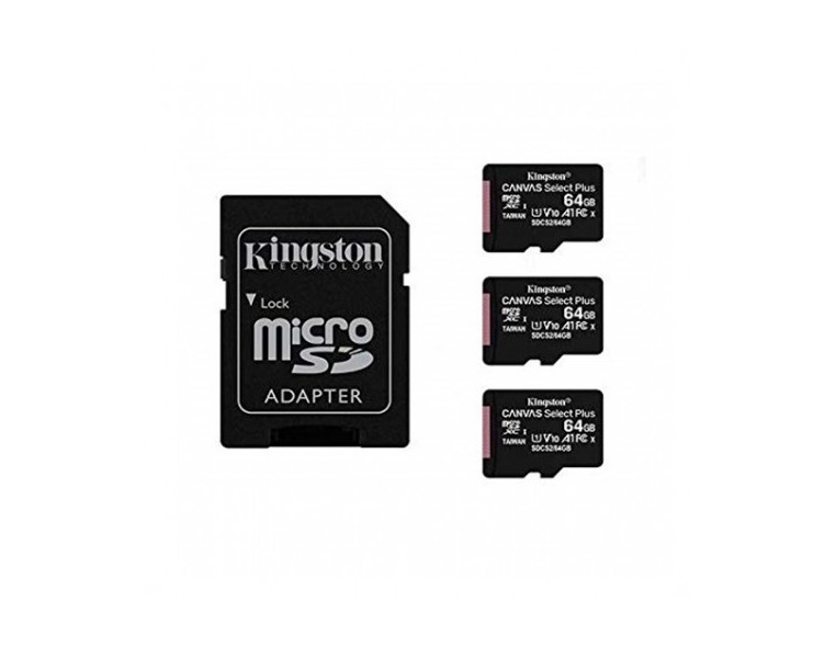 MEM MICRO SDXC 64GB KINGSTON CANVAS SELECT+ADAPT PACK DE 3 UNIDADES / CL10 / R: 100MB/s W:85MB/s SDCS2/64GB-3P1A