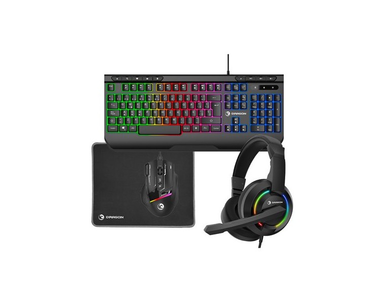 Kit Gaming Prixton Dragón Ratón Teclado Auriculares y Alfombrilla