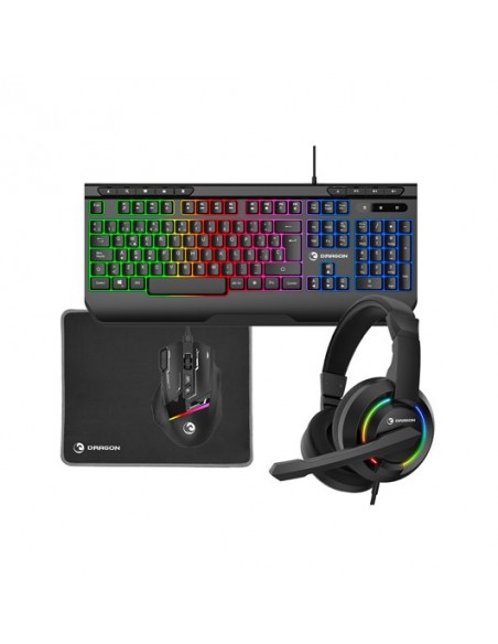 Kit Gaming Prixton Dragón Ratón Teclado Auriculares y Alfombrilla